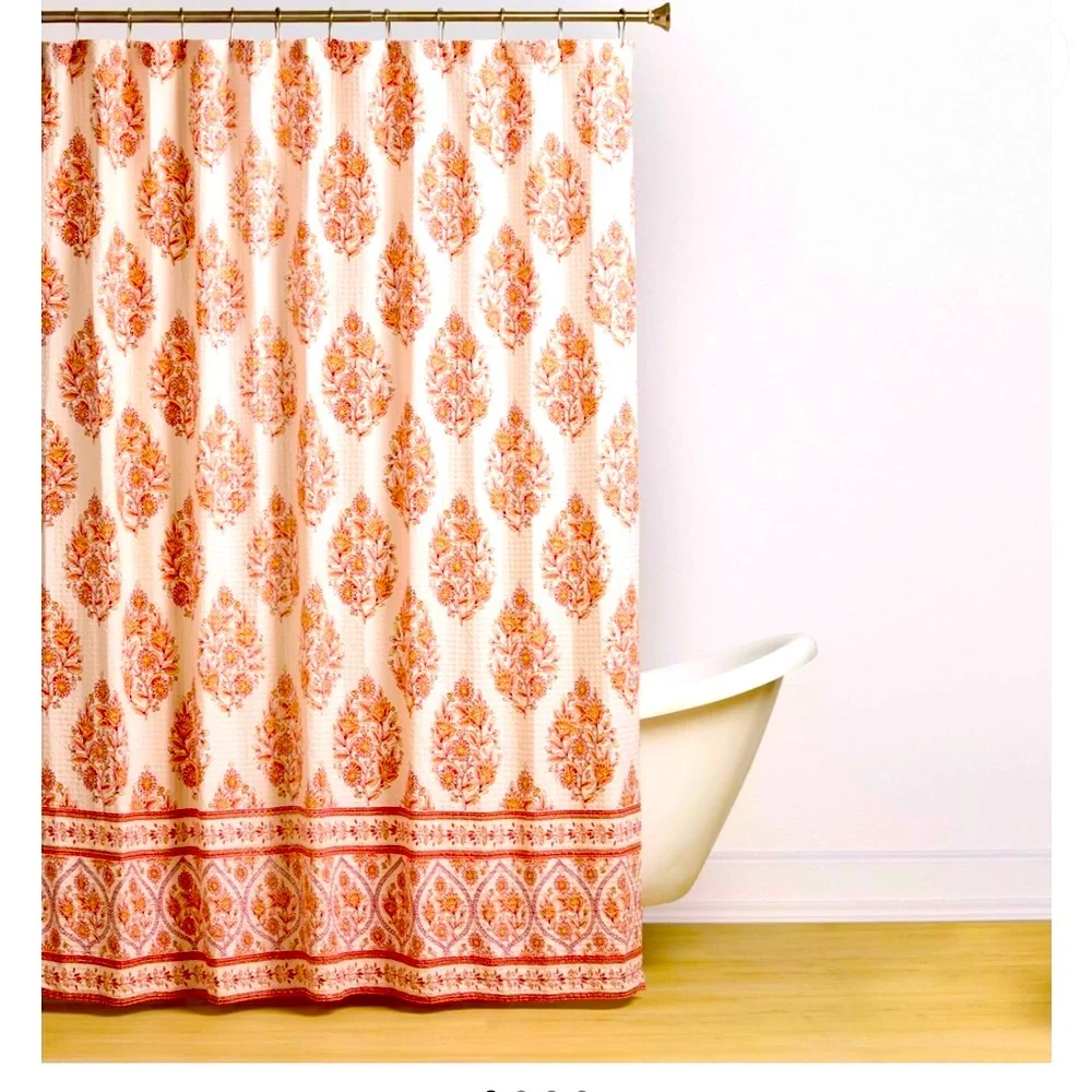 CARO HOME 100% Cotton Jasmine Coral Shower Curtain -72